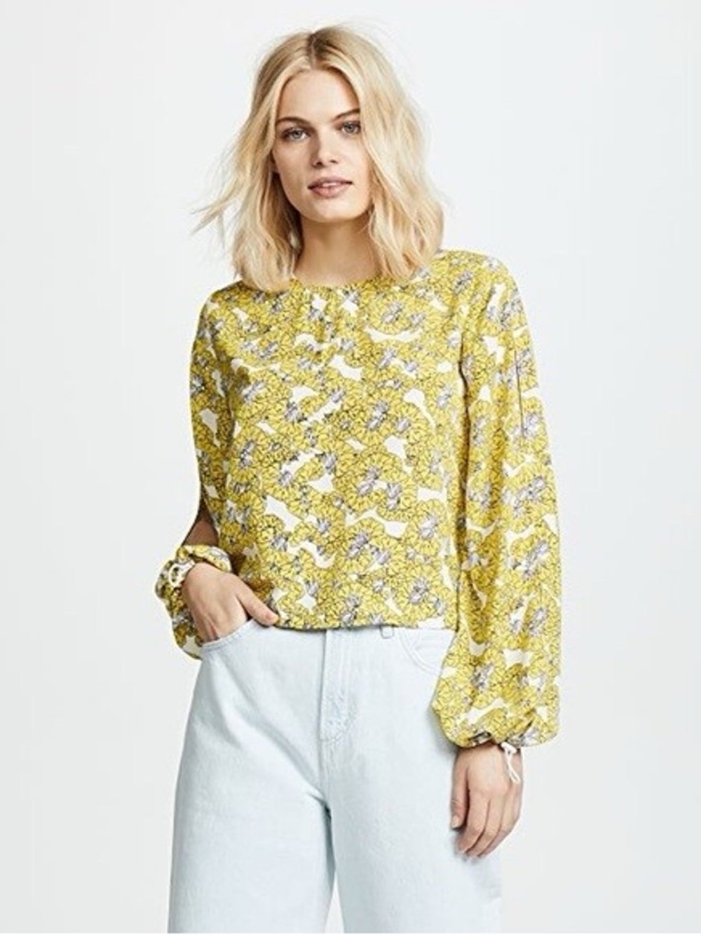 EUC Robert Rodriguez Dania Floral Ruffle-Back Blouse Sz S
